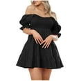 thumbnail image 2 of Baikeli Prime Try Before Buy Women Dress Women's Fashion Sexy Solid Color Short Sleeve off-The-Shoulder Dress Summer Dresses for Women 2024, 2 of 7