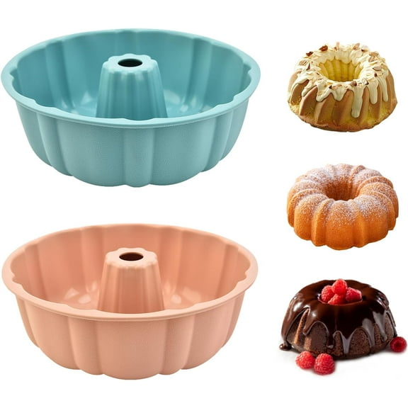 2 Pack Silicone Bundt Cake Pan Nonstick,10 Inch, Silicone Cake Molds,Pound Cake Pan, Baking Pan for Jello,Gelatin,Cake,Brownie and Bread(Pink Blue)