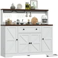 thumbnail image 3 of HAUXITIO Farmhouse Buffet Cabinet with Charging Station,Drawers & Wine Rack,Storage Sideboard with Barn Doors for Kitchen & Dining Room,White, 3 of 9