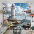 thumbnail image 4 of WNOOHIY Coastal Lighthouse Cherry Blossom Print Light-filtering Curtains for Living Room Bedroom Home Decoration, Set of 2 Panels, 4 of 9