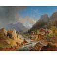 thumbnail image 2 of Franz Xaver Hofstetten 18x15 Gold Ornate Wood Frame and Double Matted Museum Art Print Titled - Mountain Landscape with Mill on a Stream (1841), 2 of 4