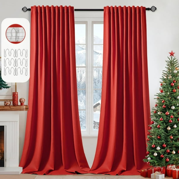 Cortinas Blackout MIULEE Navidad Rojo 304 cm Juego de 2 Paneles