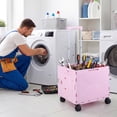 thumbnail image 2 of Gymax Foldable Utility Cart on 4 Rotate Wheels w/Telescoping Handle Lid & Cup Holder Pink, 2 of 10