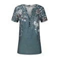 thumbnail image 4 of ICHUANYI Clearance Women's Fashion Summer V Neck Leisure Short Sleeve Buttons Printing Tops(Green, S) ICHUANYI WER2023081113368, 4 of 8