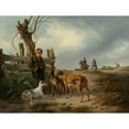 thumbnail image 3 of Carl Friedrich Schulz 18x15 Black Modern Framed Museum Art Print Titled - Young Boy Resting Beside a Fence with Hunting Dogs (1835), 3 of 5
