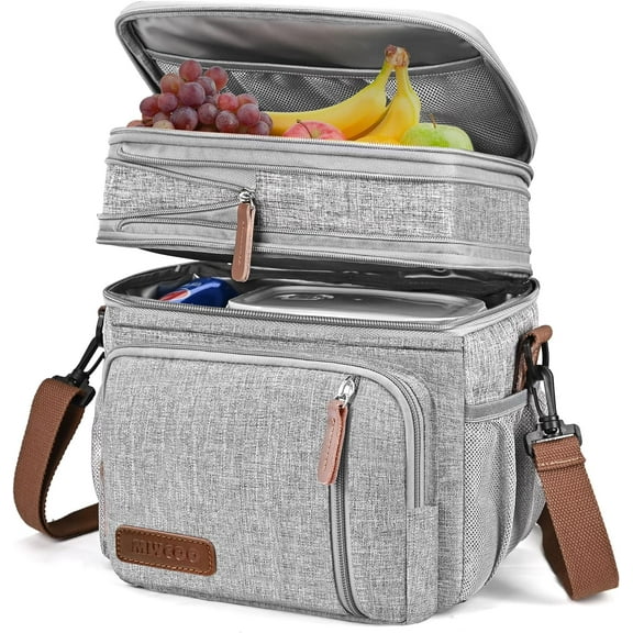 Wehilion Lunch Bag for Women Men Double Deck Lunch Box - Leakproof Insulated Soft Large Adult Lunch Cooler Bag for Work, (Grey,15L)
