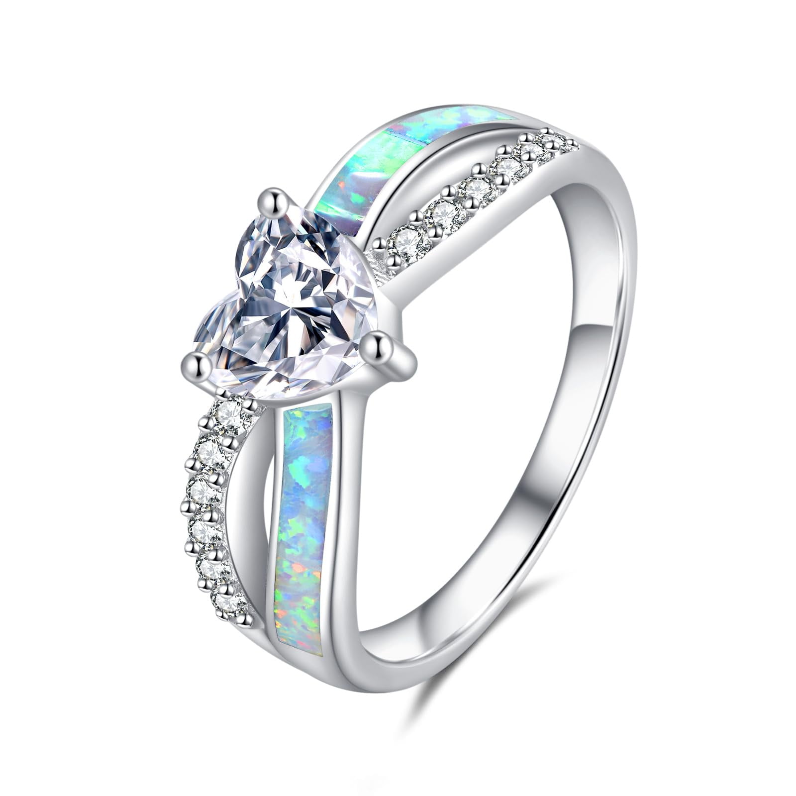 YAFEINI Infinity Promise Rings 925 Sterling Silver Heart Moissanite Opal Promise Rings for Her Spiritual Protection Gift for Women 7#