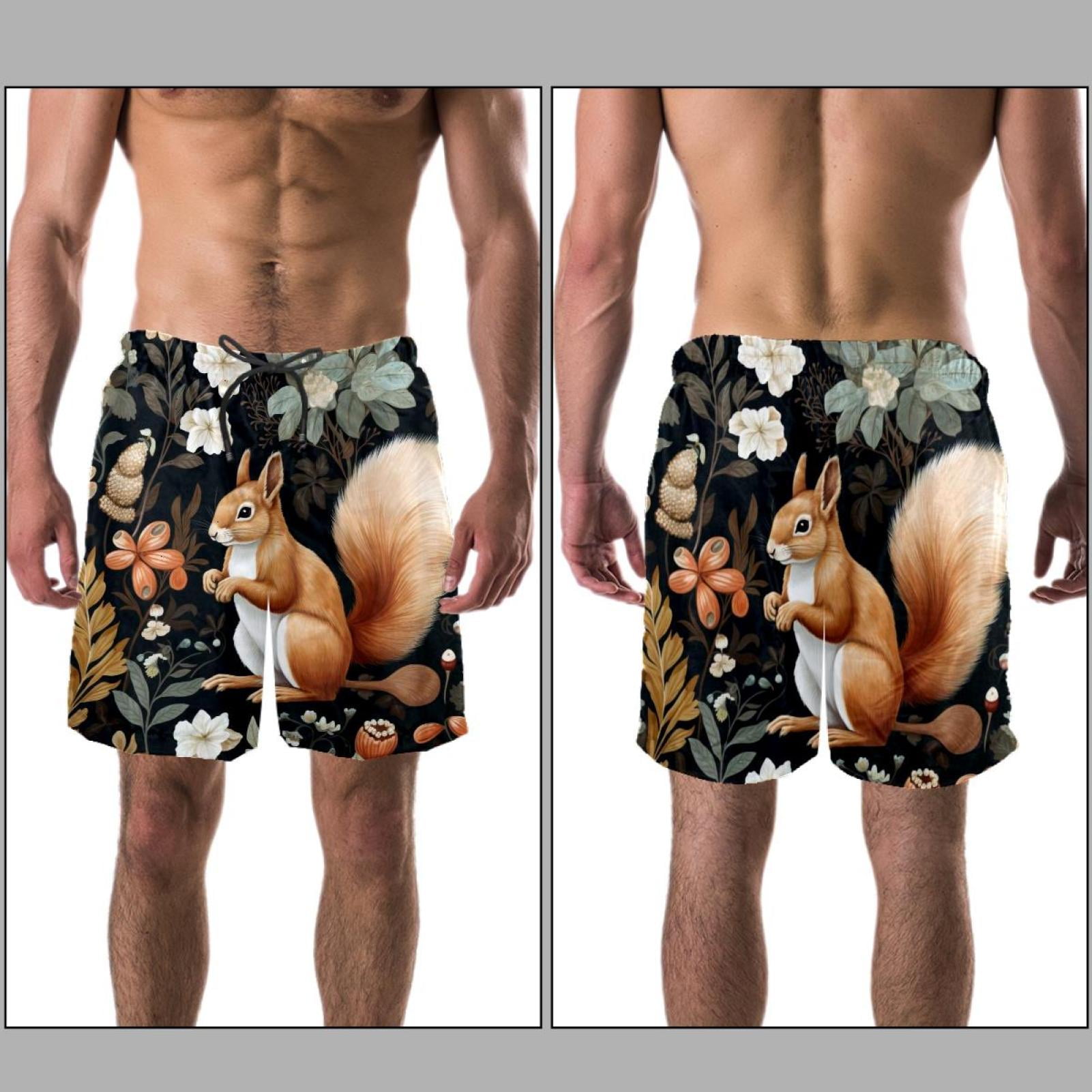 luoweisi Men's Beach Shorts Quick Dry Swim Trunks with Mesh Lining Squirrel S