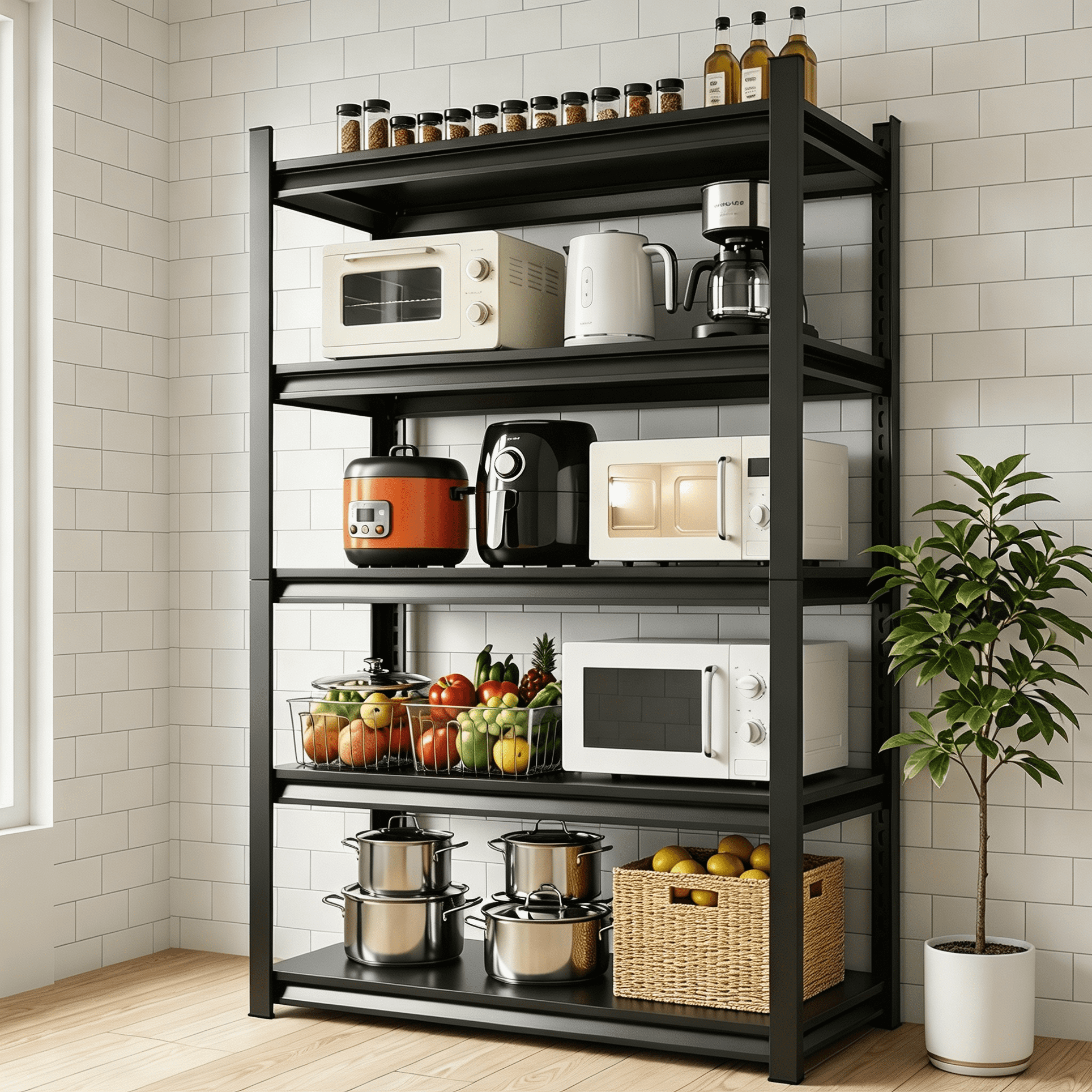 5-Tier Heavy Duty Metal Storage Shelving Unit, 2000 LBS Load Capacity Adjustable Shelves Organizer Rack for Home, Garage & Warehouse, 71.20"H x 35.43"W x 17.72"D, Black