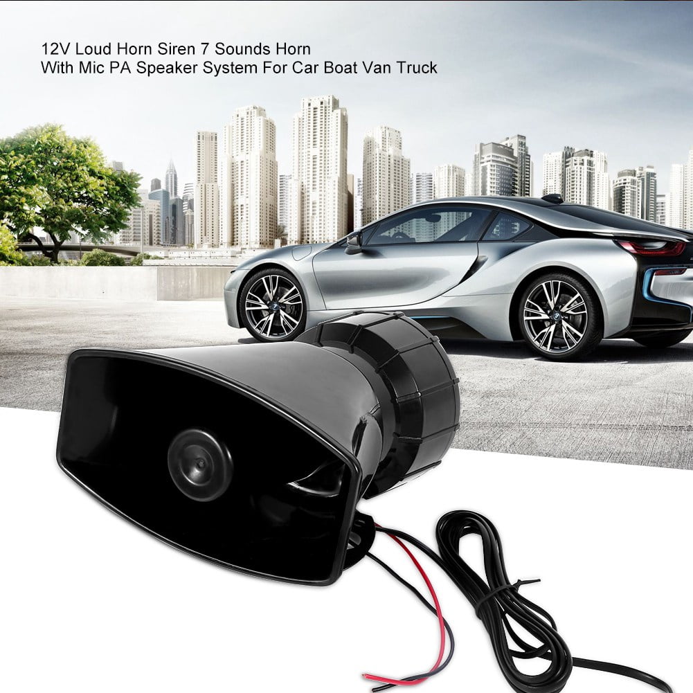 HERCHR 7 Sounds Horn, Tone Speaker, 12V Loud Horn Siren With Mic PA Speaker System For Car Boat Van Truck