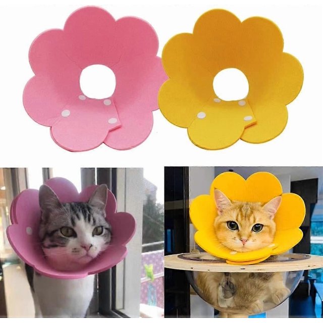 Adjustable Cat Recovery Collar - Cute Flower Neck Cat Cones After Surgery, Set of 2 Cat E Collar, Surgery Recovery Elizabethan Collars for Kitten and