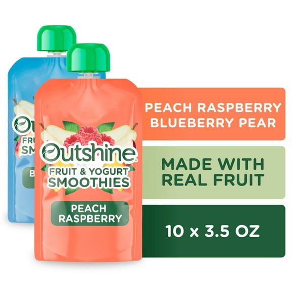 Outshine Fruit and Yogurt On the Go Smoothie Snacks, Blueberry Pear and Peach Raspberry Variety Pack, 3.5 oz Pouches (10 Pack)