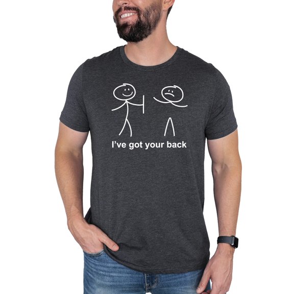 I've Got Your Back Shirt for Men Funny Stick Figure Graphic Tee for Adults Dark Gray Heather Shirt Adult Large