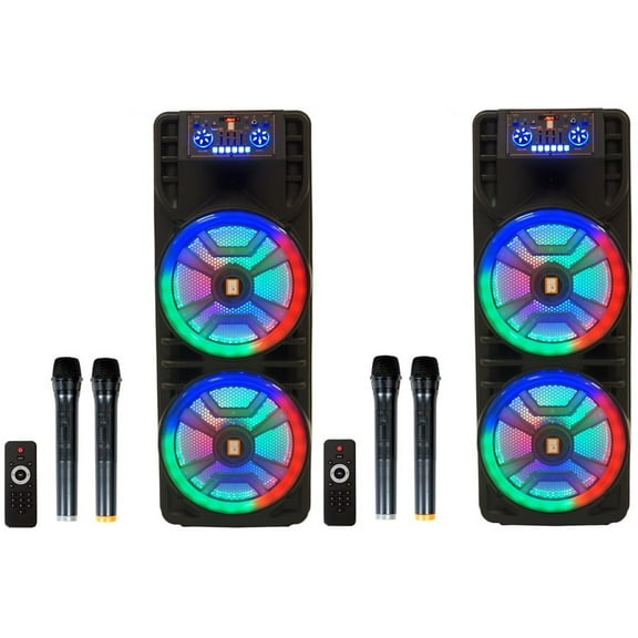 2 MR DJ NEWYORK 2.0 Dual 12" Rechargeable Portable Bluetooth Karaoke Speaker Party Flame Lights with 2 Wireless Microphone TWS USB FM Radio