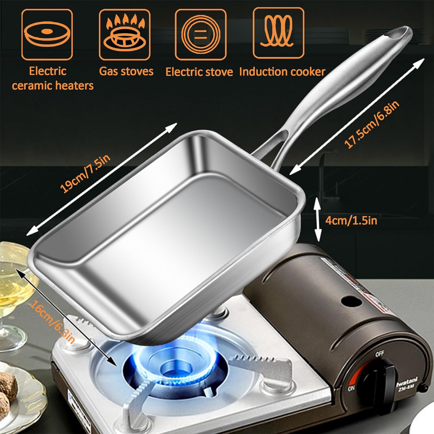 Stainless Steel Frying Pan Nonstick: Japanese Tamagoyaki Pan Heat Resistant Non Stick with Anti-scald Handle,Square Cooking Pans Nonstick for Making Omelets,Fried Steak,Bacon,Pancakes