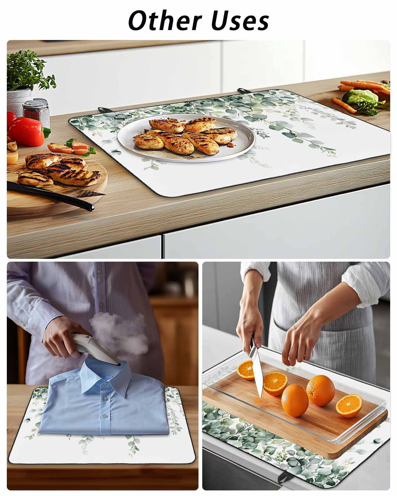 Stove Top Covers for Electric Stove, Retro Eucalyptus Leaves Glass Stovetop Cover Protector, Rustic Pastoral Botanical Induction Cooktop Protector Oven Mat for Kitchen Countertop 24"x21"