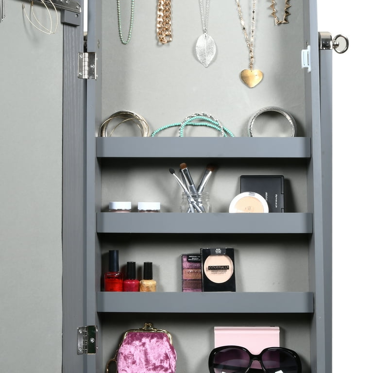 Prinz Gray Jewelry Storage Cabinet Full Length Mirror Interior