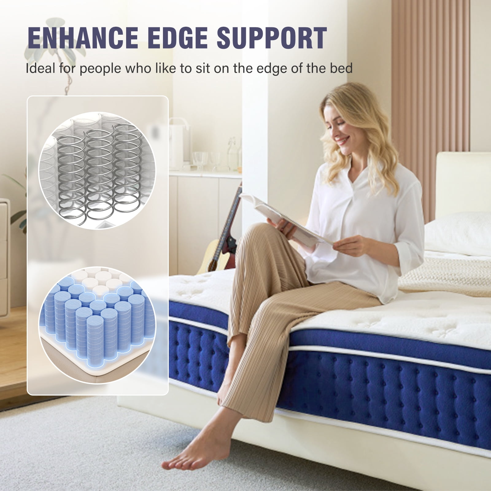 King Mattress 12 inch Medium Firm Hybrid Pocket Spring, Pillow Top Mattress in a Box