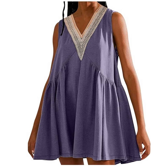 Birdeem Robes pour Femmes Mode Décontractée Confort Couleur Unie Sans Manches Col en V