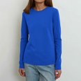 thumbnail image 4 of Htigea Plus Size Long Sleeve Shirts for Women Cotton Crewneck Pullover Tee Casual Loose Fit Everyday Tops Blue M, 4 of 5