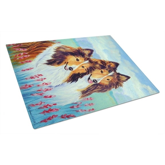 Caroline's Treasures Two Sable Shelties Glass Cutting Board Large