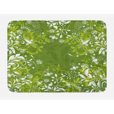 - Green Bath Mat, Abstract Floral Ornaments Nature Inspired Artistic Branches Leaves, Non-Slip Plush Mat Bathroom Kitchen Laundry Room Decor, 29.5 X 17.5 Inches, Fern Green Apple Green White, Ambesonne