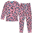 thumbnail image 2 of Pink Blue Leopard Pattern Cotton Pajamas 2 Piece Set Sleepwear Soft and Comfortable Homewear Nightwear, 2 of 7