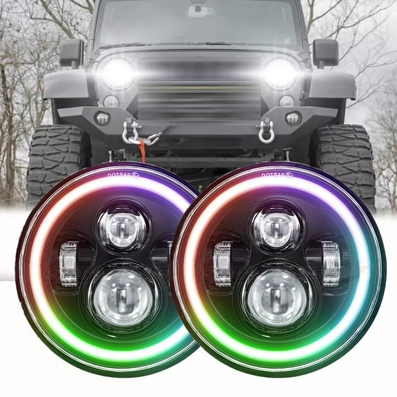 For 2008-2016 Jeep Patriot Pair 7 inch Round RGB Headlights DRL Hi/Lo Beam Lamps