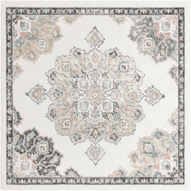 Unique Loom Parker Medallion Vintage Border Rug 5' x 5' Square Ivory/Beige