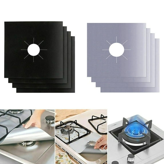 4Pcs Home Kitchen Teflon Gas Stove Surface Protection Pad Cleaning Pad Oil and Anti-Staining Mat - Silver
