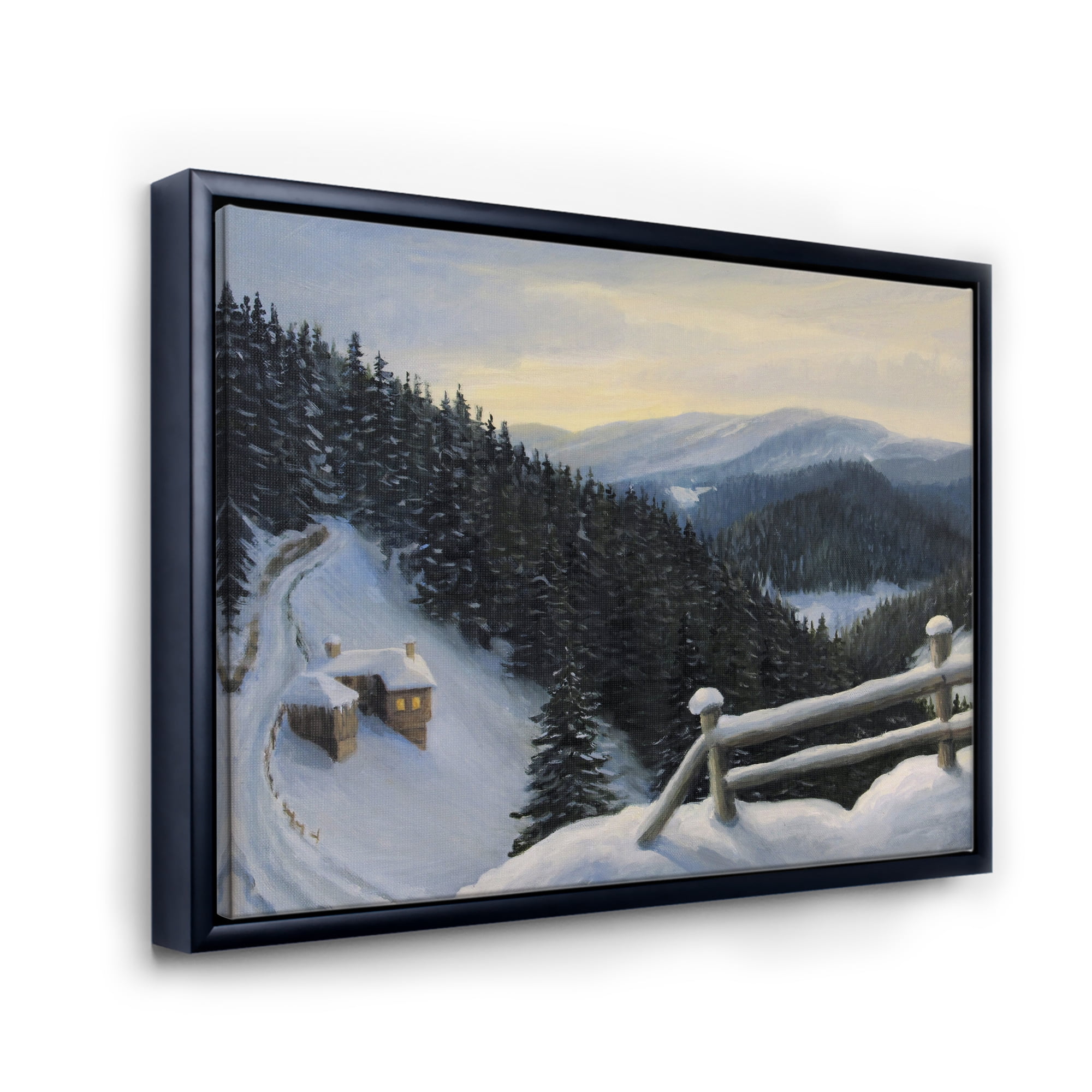 Designart 'View On Snowy Mountain Tops At Evening Glow' Traditional Framed Canvas Wall Art Print
