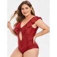 thumbnail image 3 of Tamaño más acanalada del volante sin respaldo de una sola pieza del traje de baño Rosegal Mangas largas de talla grande, 3 of 5