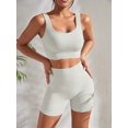 thumbnail image 3 of Conjuntos de Yoga acanalados sin costuras, conjuntos de entrenamiento para mujer, 2 piezas, trajes de gimnasio, tanque corto acanalado, pantalones cortos de cintura alta, trajes para Fitness y correr, 3 of 5