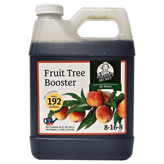Farmer's Secret Fruit Tree Booster Fertilizer (32oz) - Super Concentrated and Phosphorus Rich - Formulated for All Fruit Trees Including Peach, Banana, and Apple