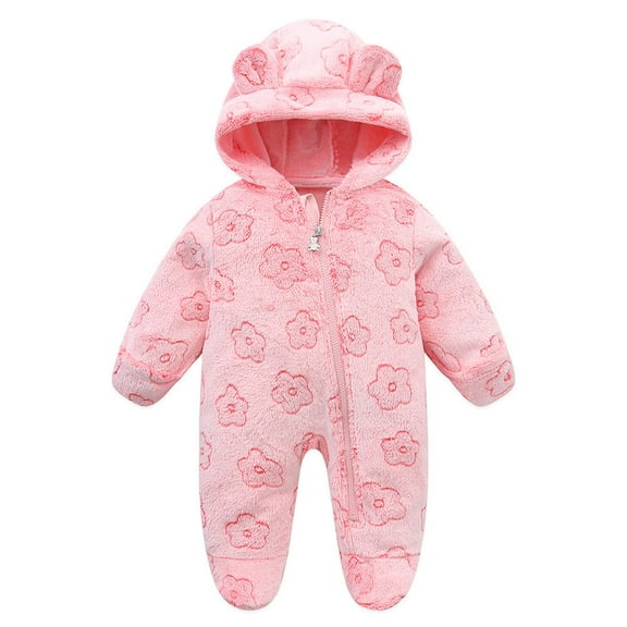 Staki Fall Baby Girl Clothes Girls Winter Long Sleeve Jumpsuit Cartoon Bear Ears Outwear Cute Warm Clothes(Pink,6-9 Months)