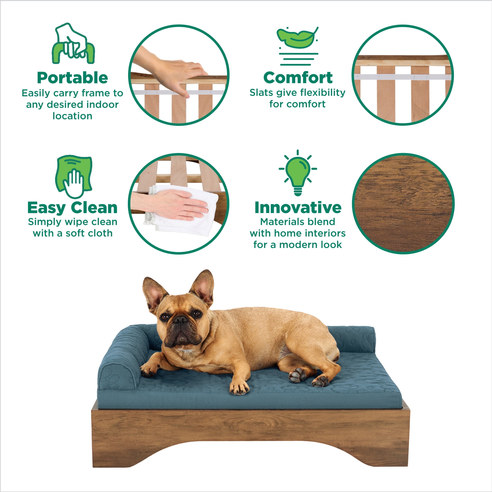 FurHaven Elevated Dog Bed for Large Dogs, Mid-Century Modern Style with Flexible Slats & Non-Slip Pads for Comfort & Airflow, Easy Assembly, Raised Pet Bed, Jumbo, Dark Brown