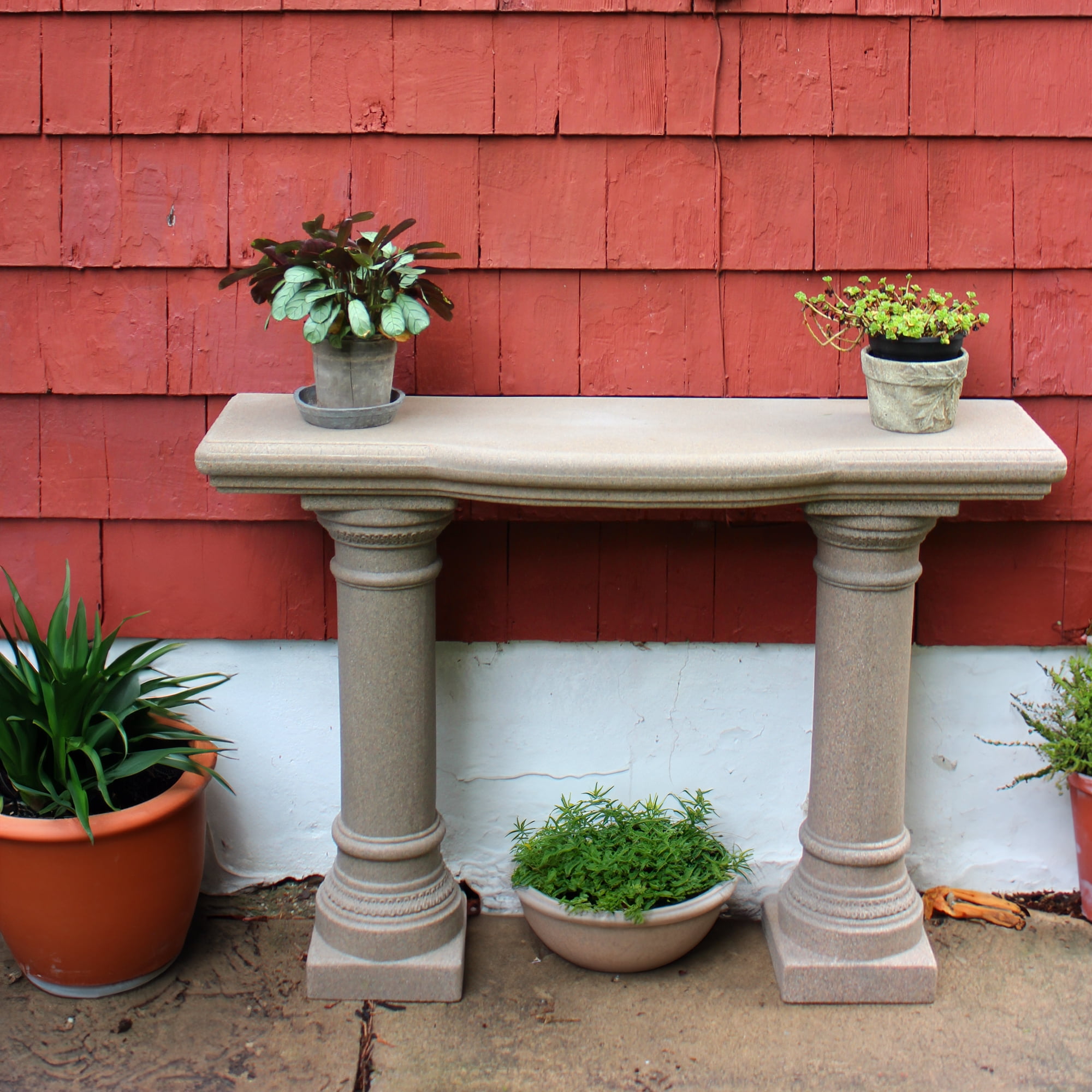 Garden Shelf with Columns – Natural Sandstone Appearance – Made of Resin – Lightweight – 48”