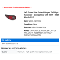 thumbnail image 2 of Left Driver Side Outer Halogen Tail Light Assembly - Compatible with 2017 - 2021 Mazda CX-5 (Models without Signature Lights) 2018 2019 2020, 2 of 2