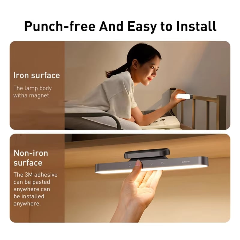 Baseus Magnetic Hanging Desk Lamp, Rechargeable LED, Continuous Dimming, for Reading, Study, Work, Eye Protection