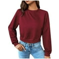 thumbnail image 2 of Xcmzpl Women's Sweatshirts Loose Fit Solid Color Round Neck Sweatshirt Holiday Sweater Tops Cotton Long Sleeve Shirts Early Fall Fashion, 2 of 6