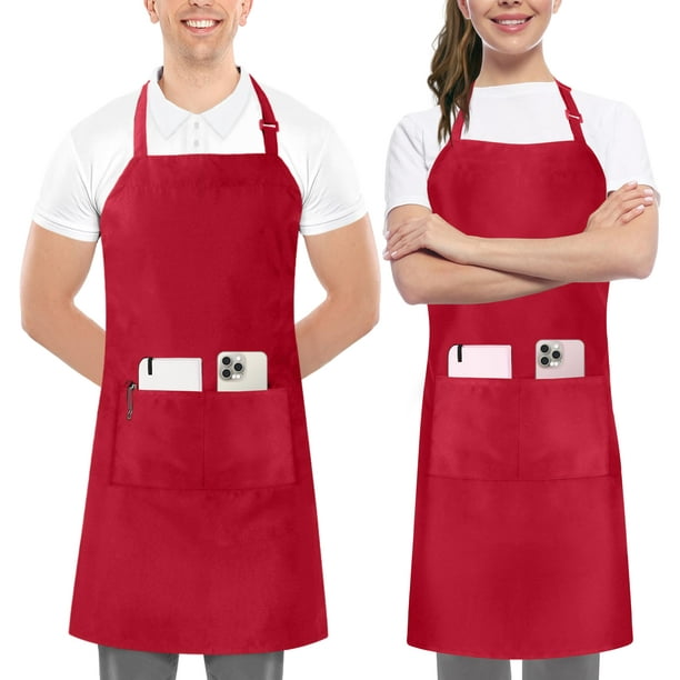Utopia Kitchen Paquete De 2 Delantales Con Pechera Ajustables Con 2 Bolsillos, Delantal De Cocina Resistente Al Agua Y Al Aceite Para Mujeres Y Hombres