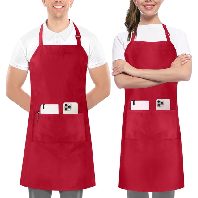Utopia Kitchen Paquete De 2 Delantales Con Pechera Ajustables Con 2 Bolsillos, Delantal De Cocina Resistente Al Agua Y Al Aceite Para Mujeres Y Hombres