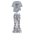 thumbnail image 5 of Bjutir Kids Girls Outfit Set Bowtie Print Short Sleeve Crew Neck T Shirt With Pants Outfit Summer Smooth Toddler Girls Set Size 11-12 Years Grey, 5 of 5