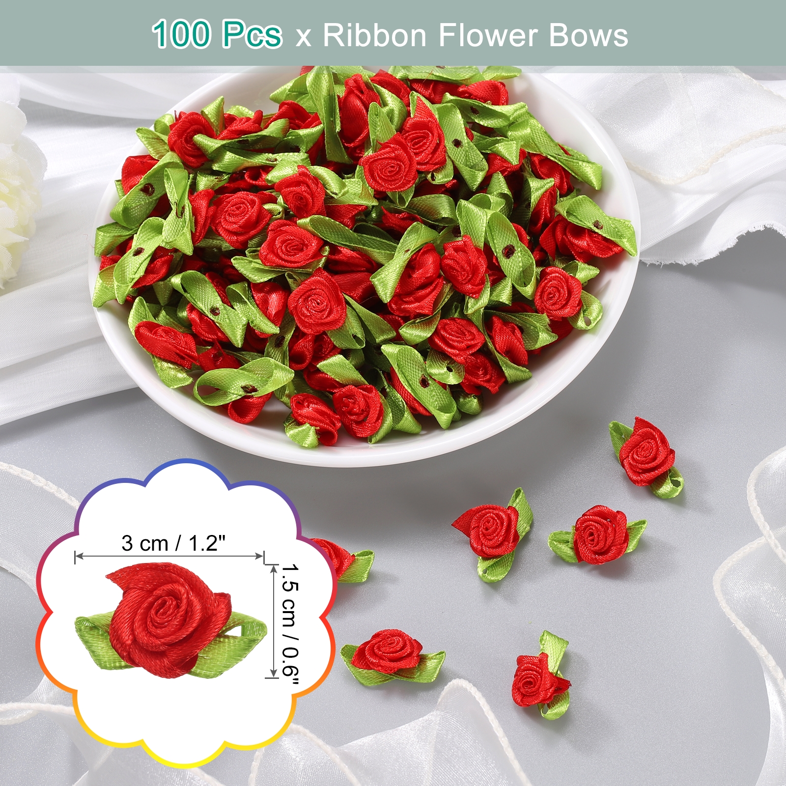 Unique Bargains Mini Ribbon Roses Flowers Bows for Craft Projects Decor Red