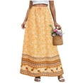 thumbnail image 2 of vigerkar Womens Boho Maxi Skirt 2025 Summer Floral Print Flowy Long Skirts Trendy Smocked High Waisted Tiered Maxi Skirts Yellow, XXL, 2 of 9