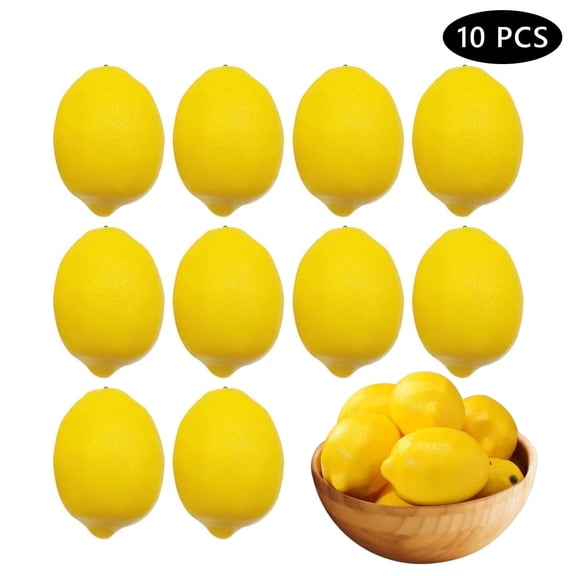 Hengbo 10-Pcs Fake Artificial Lemons Lifelike Plastic for Lemonade Party Kitchen Table Decor Vase Fillers Yellow