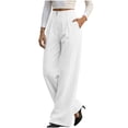 thumbnail image 3 of Straight Leg Corduroy Pants for Women, Relaxed Fit Pants with Elastic Waist and Side Pockets, Vacation Casual Outdoor Wear | VerBelle,White S, 3 of 9