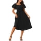 thumbnail image 2 of Vestidos de verano casuales para mujeres INSPIRE CHIC, con escote cuadrado, mangas cortas abullonadas, cintura elástica, vestido midi de playa con bolsillos en color negro M, 2 of 6