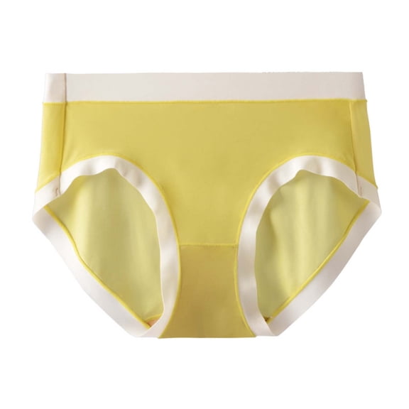 Kvture Women's Underwear Mid-Waist Breathable Panties Cotton Lining Comfortable Seamless Briefs L Yellow Panties