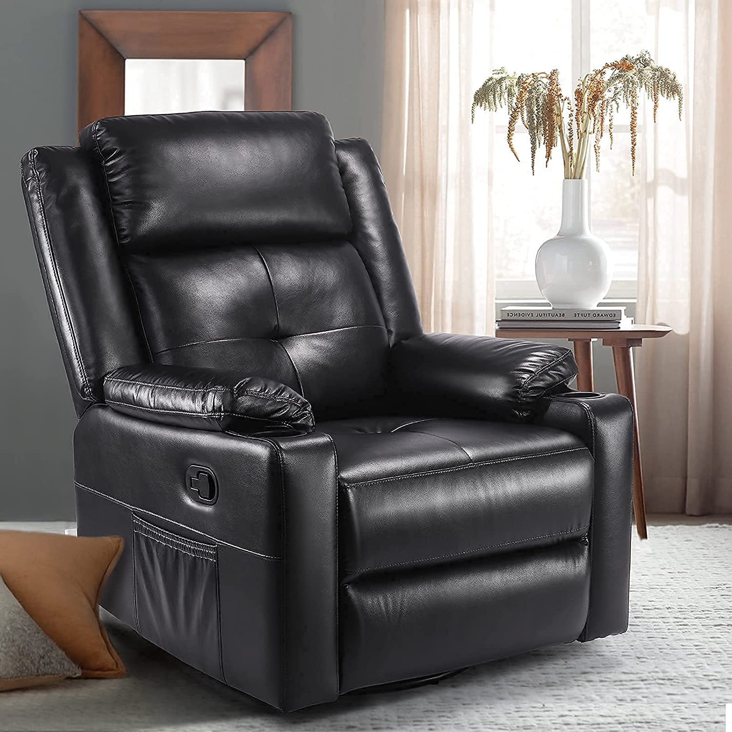 Qomotop Pu Leather Recliner Chair, Ergonomic Leather Recliners
